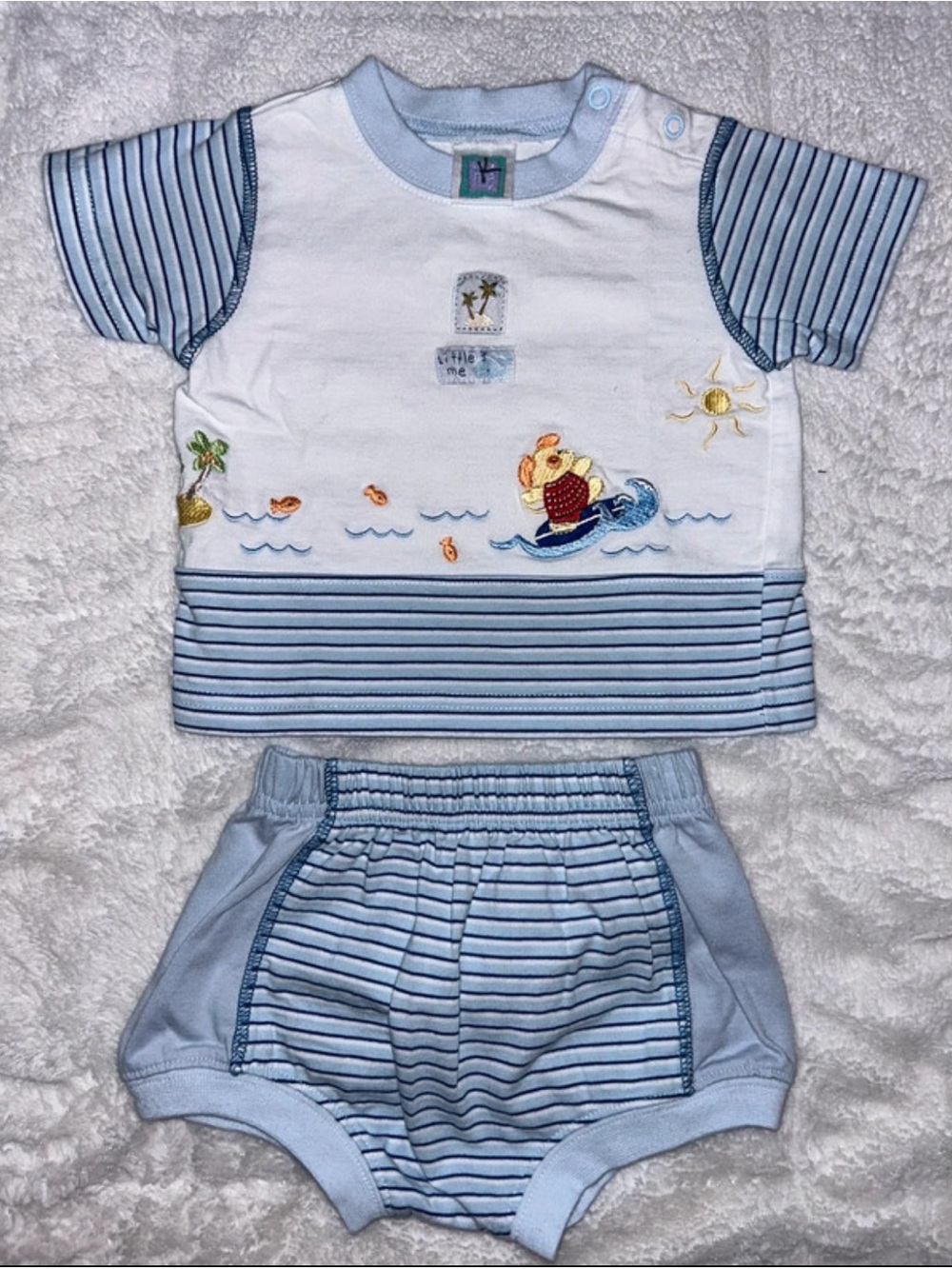 Vintage 90s Little Me Blue and White Striped Baby Matching Set